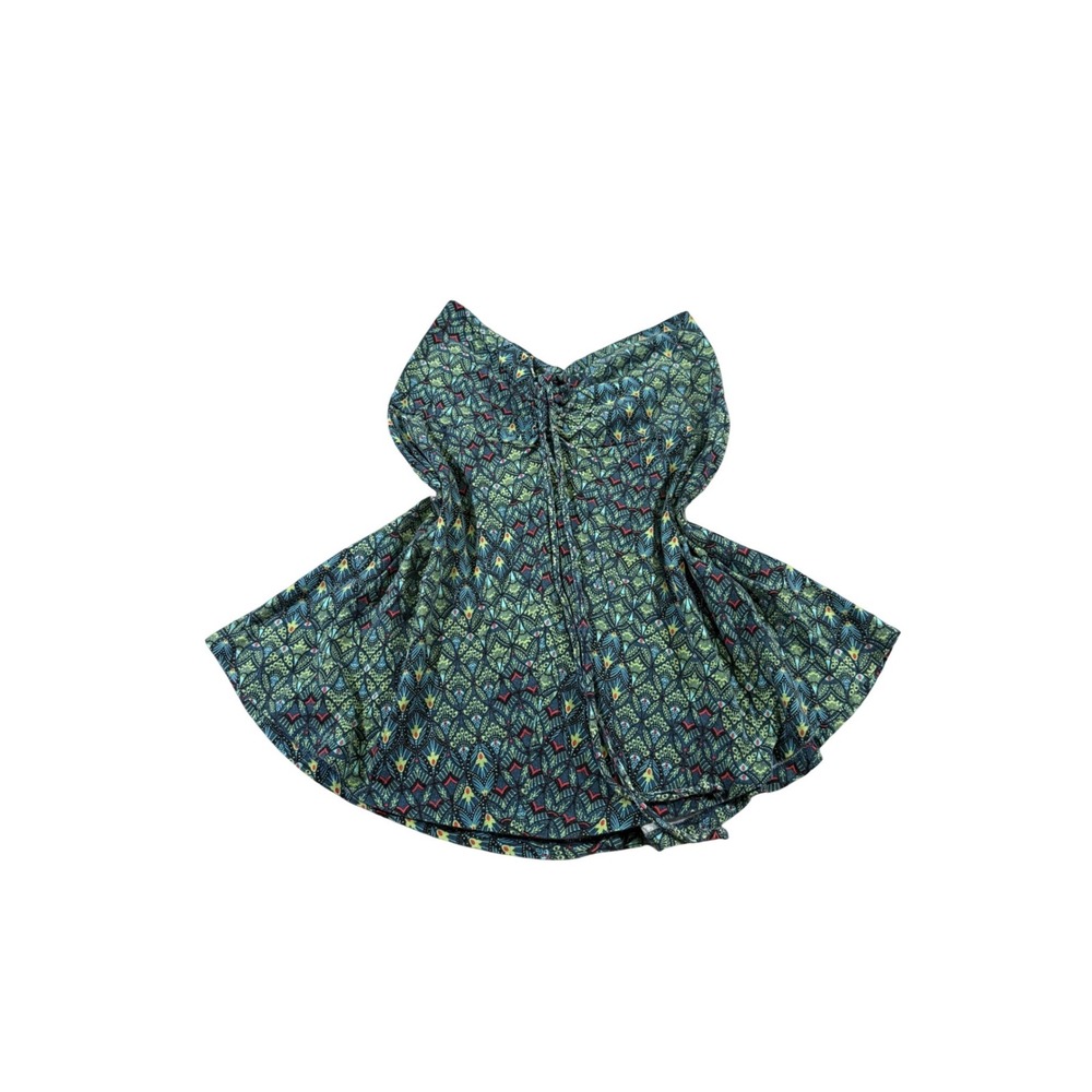 Y2K 2000s Strapless Teal Green Peacock Boho Tropical Tube Top Peasant Indie‎ L